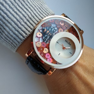 Watch with a bee. A unique gift watch with micro embroidery. Rose gold bee.