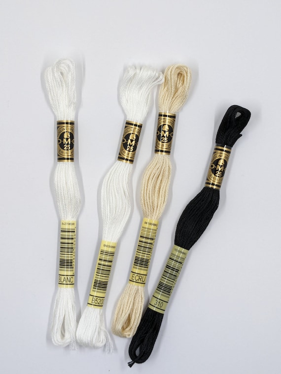 DMC Mouline Stranded Cotton Embroidery Thread 8mtr. White, Black