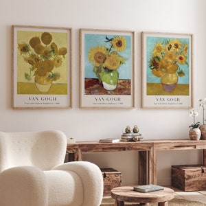 Vincent van Gogh Set of 3 Prints, Gallery Wall Set Printable Art, Vintage Impressionist Eclectic Sunflowers Poster Painting Digital Download