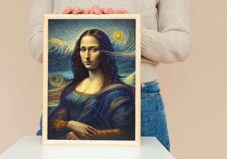 Mona Lisa in Starry Night Painting, Van Gogh Da Vinci Printable Wall ...