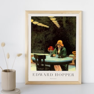 Automat Painting with Text, Edward Hopper, Printable Neoclassicism Wall Art Decor, Modernism Landscape, Fine Art Poster Instant Download