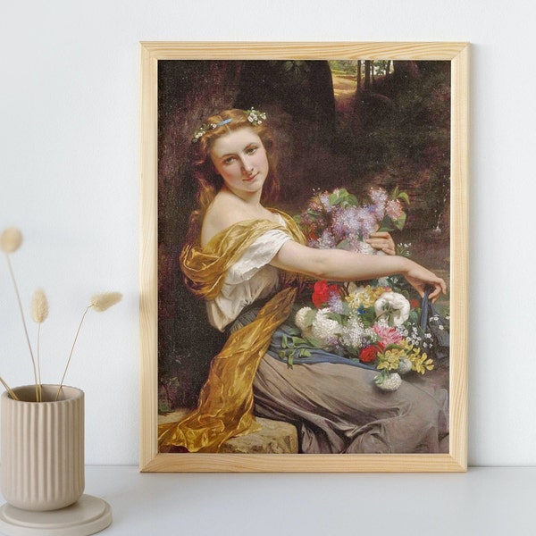 Dionysia Painting, Pierre Auguste Cot, Printable Wall Art Decor, Famous Portrait Print, Classic Flowers Fine Art Poster, Instant Download