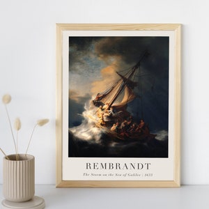 The Storm on the Sea of Galilee Painting with Text, Rembrandt van Rijn, Printable Wall Art, Famous Portrait Print, Fine Art Instant Download