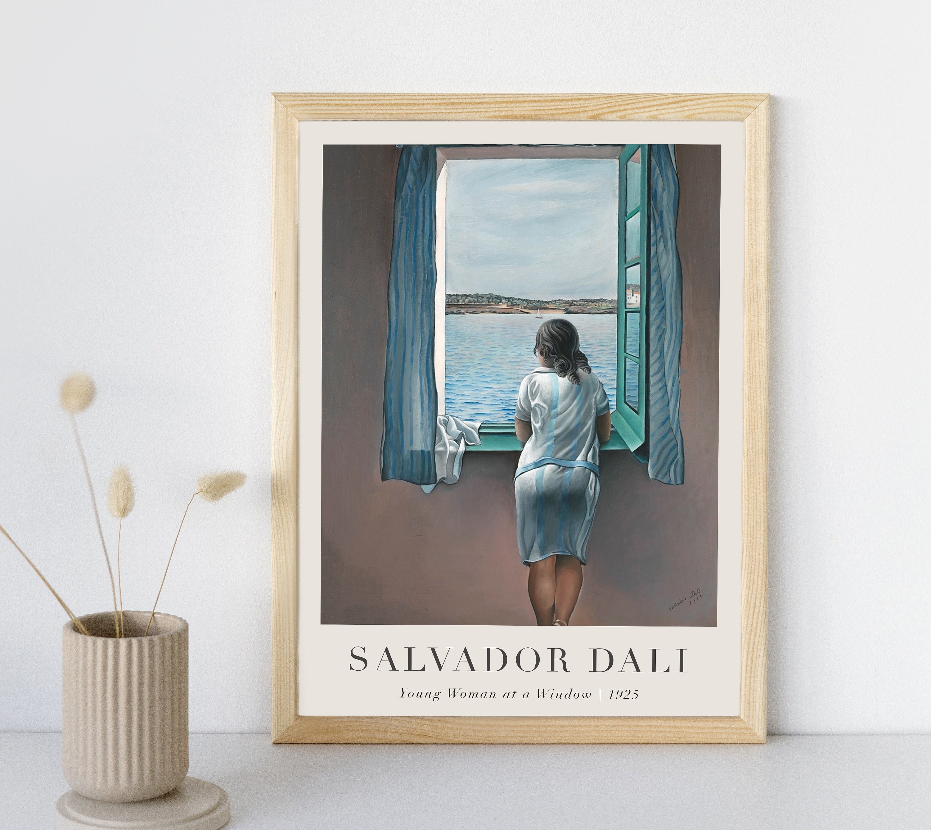 サルバドール・ダリの「窓辺の若い女性」の文字入り絵画、印刷可能な壁