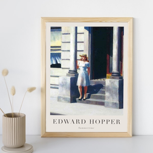 Peinture de femme d'été avec texte, Edward Hopper, décor d'art mural imprimable, paysage célèbre, affiche d'art classique, téléchargement immédiat