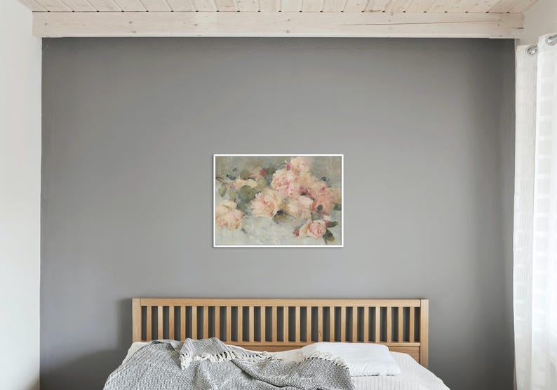 Vintage Flower Painting, French Antique Rose Art Print, Digital Floral