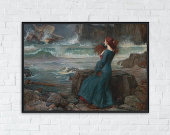 Cuadro de Miranda La Tempestad, John William Waterhouse, decoración de pared imprimible, impresión de paisaje famoso, arte clásico, descarga instantánea