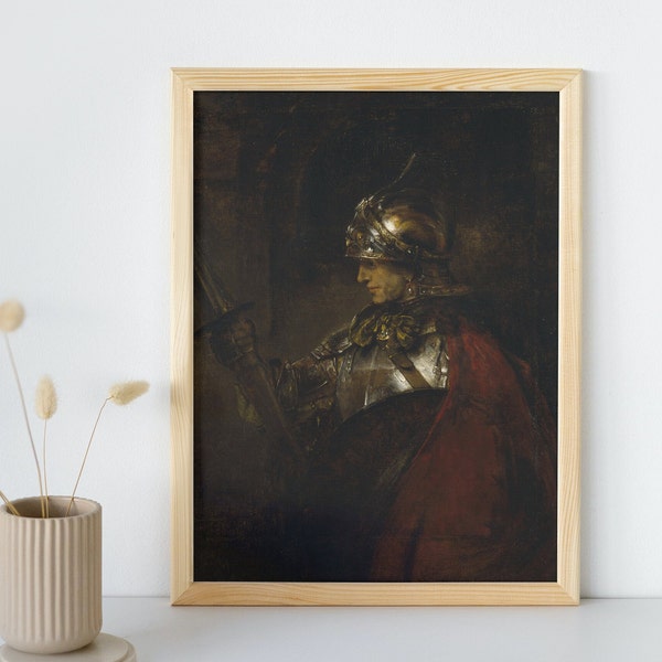 Man in Armour Painting, Rembrandt van Rijn, Printable Wall Art, Famous Vintage Portrait Print, Classic Fine Art, Instant Download