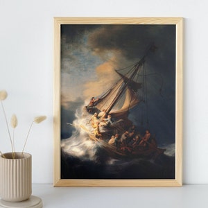 Pintura de La tormenta en el mar de Galilea, Rembrandt van Rijn, Arte mural imprimible, Impresión de retrato famoso, Bellas artes clásicas, Descarga instantánea