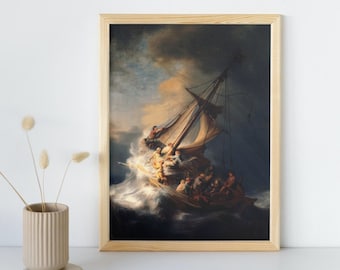 The Storm on the Sea of Galilee Painting, Rembrandt van Rijn, Printable Wall Art, Famous Portrait Print, Classic Fine Art, Instant Download