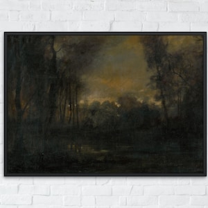 Dark Moody Forest Art Print, Vintage Abstract Landscape, Antique Rustic Wall Art, Printable Digital Download, Atmospheric Nature Decor