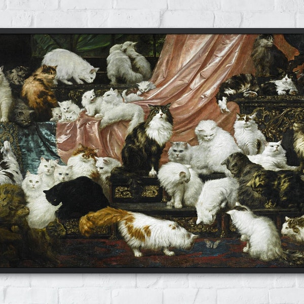 My Wife's Lovers Cat Painting, Carl Kahler, Printable Wall Art Decor, Cats Landscape Print, Classic Vintage Fine Art, Instant Download