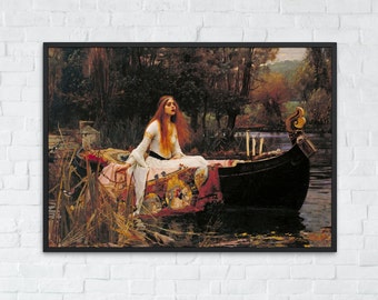 Cuadro de La Dama de Shalott, John William Waterhouse, decoración de pared imprimible, impresión de paisaje famoso, arte clásico, descarga instantánea