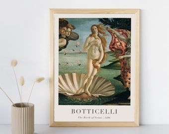 De geboorte van Venus schilderij met tekst, Sandro Botticelli, afdrukbare muurkunst decor, beroemde landschap print poster, Fine Art Instant Download