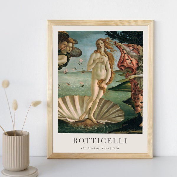 The Birth of Venus Painting with Text, Sandro Botticelli, Printable Wall Art Decor, Famous Landscape Print Poster, Fine Art Instant Download