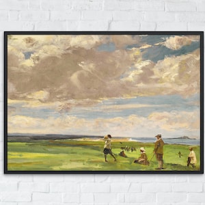 Golf Print, Vintage Golf Course Painting, Landscape Printable Art, Retro Golf Wall Decor, Golf Fan Gifts, Vintage Sports Digital Download