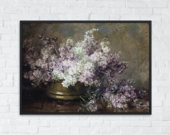 Art imprimable floral de mauvaise humeur, impression de fleurs sombres du milieu universitaire, téléchargement numérique de peinture à l'huile antique, art mural botanique vintage, affiche florale