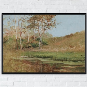 Vintage Summer Countryside Print, Rustic Meadow Wall Art, Antique Rural Landscape Painting, Digital Download Poster, Printable Home Decor