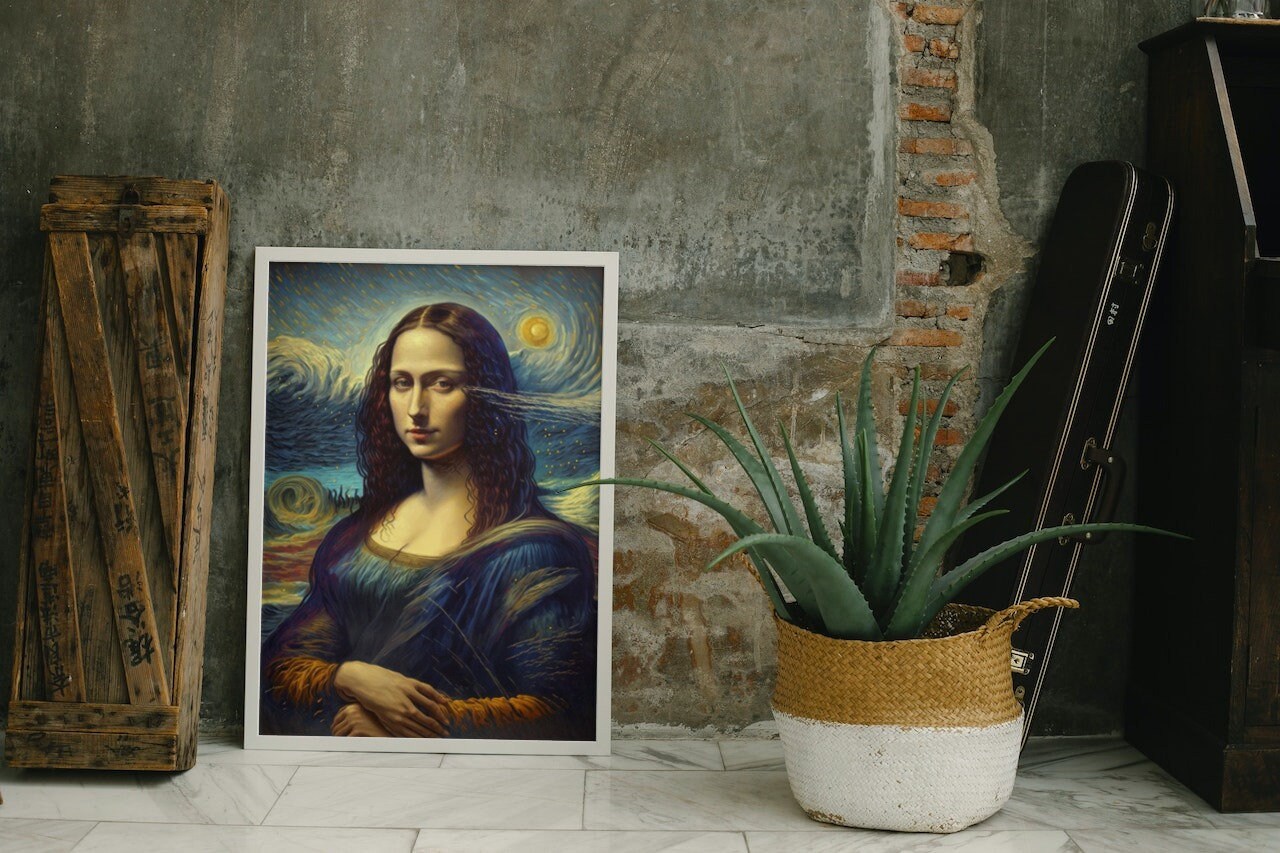 Mona Lisa in Starry Night Painting, Van Gogh Da Vinci Printable Wall ...