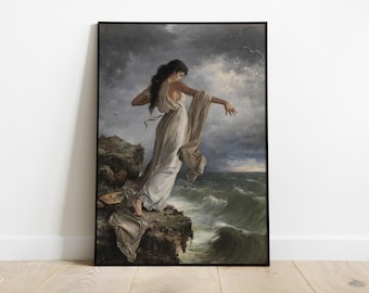 Antique Classical Sappho Painting, Romantic Mythology Wall Art, Printable Fine Art Decor, Digital Download Poster, Green Classical Artwork