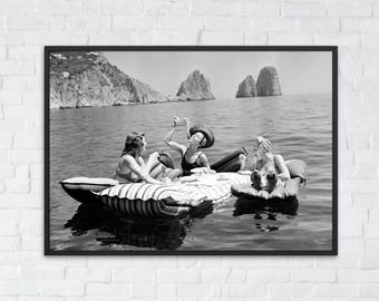 Vintage Woman Eating Spaghetti, Black and White Photography, Kitchen Wall Art, Retro Dining Room Decor, Printable Poster, Digital Download