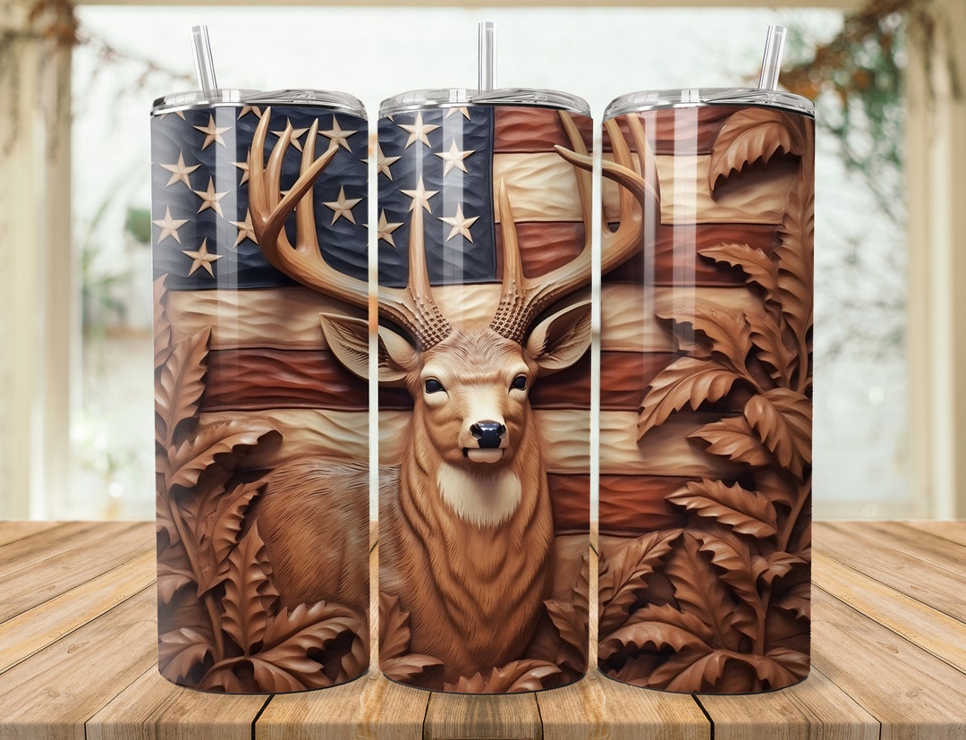 3D Deer Wood Carved Sublimation Design for 20 Oz Skinny Tumbler ...