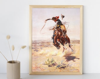 Vintage Southwestern Horse Rider Wall Art Print, Western Cowboy Fine Art, Wall Decor, Rustic Countryside Prints, Printable Digital Download