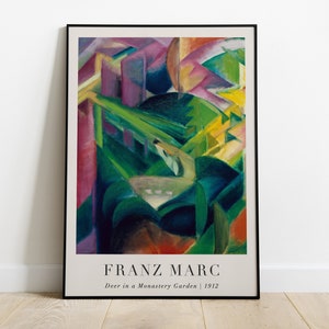 Franz Marc Print, Deer in a Monastery Garden, Colorful Printable Wall Art, Famous Modern Art Prints, Vintage Exhibition Art Digital Download