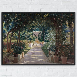 Vintage French Garden Wall Art Print, Classic Garden Fine Art Prints, Country Painting, Printable Digital Download