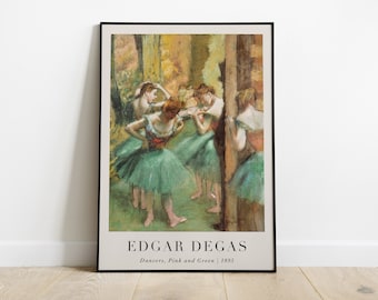 Dancers, Pink and Green Painting with Text, Edgar Degas, Printable Wall Art Decor, Famous Portrait Print, Classic Fine Art, Instant Download