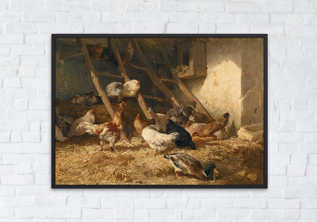 Printable Vintage Farm Art, Antique Chicken Painting, Country Farmhouse ...