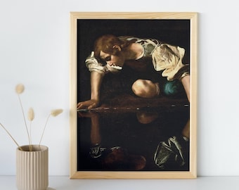 Narcissus (1599) Painting, Caravaggio, Printable Wall Art Decor, Famous Vintage Portrait Print, Classic Fine Art Poster, Instant Download
