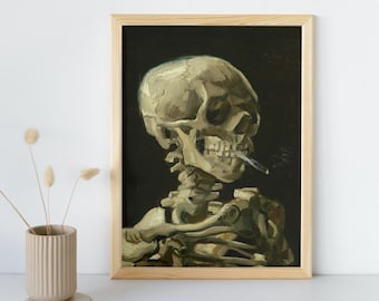 ゴッホ展ポスター、骸骨の版画、ゴッホの版画、タバコに火をつけ