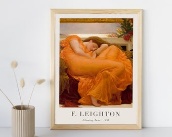 Flaming Juni Gemälde mit Text, Frederic Leighton, berühmte Porträt, Vintage Kunst Poster zum ausdrucken, sofort herunterladen