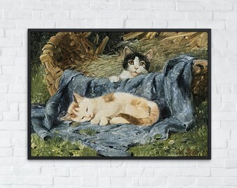 Kittens Vintage Printable Poster, Antique Oil Painting Art, Cat Portrait Print, Cute Animal Wall Art, Kids Room Decor, Digital Download