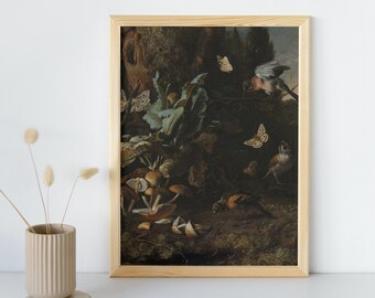 Moody forest schilderij, afdrukbare muurkunst, antieke vintage poster donkere jungle, donkere bossen beeldende kunst, woondecoratie print, instant download