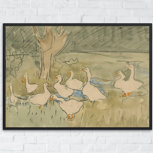 Vintage Farmhouse Nursery Printable, Abstract Duck Art, Animal Illustration Digital Download, Farmhouse Wall Art, Rustic Nursery Decor