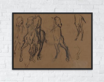 Vintage Horse Sketch, Printable Moody Equestrian Drawing, Rustic Animal Wall Art, Digital Poster Download