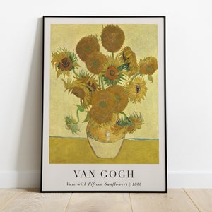 Cuadro Jarrón con quince girasoles, impresión de Vincent van Gogh, arte mural imprimible, póster de arte impresionista famoso, descarga digital