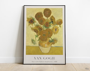 Cuadro "Jarrón con quince girasoles", impresión de Vincent van Gogh, arte mural imprimible, póster de arte impresionista famoso, descarga digital