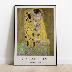 Cuadro "El beso" con texto de Gustav Klimt, arte mural imprimible, impresión de retrato famoso, póster de bellas artes clásico, decoración del hogar, descarga instantánea