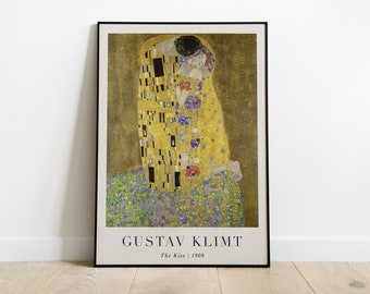 The Kiss Painting with Text, Gustav Klimt, Printable Wall Art, Famous Portrait Print, Classic Fine Art Poster, Home Decor, Instant Download
