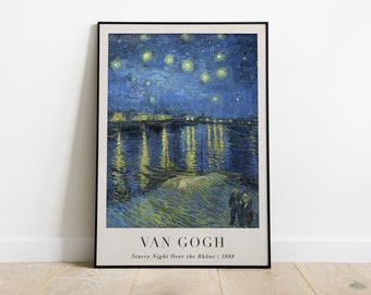 Schilderij Sterrennacht boven de Rhône, Vincent van Gogh-print, Rhône-afdrukbare muurkunst, beroemde impressionistische kunstposter, digitale download