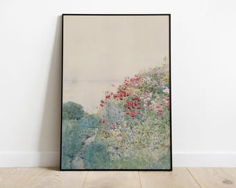 フランスの田舎のコテージの風景、花の庭の絵画 | フランスの