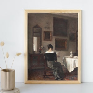 Vintage Woman Oil Painting, Printable Wall Art, Victorian Woman Portrait, Dark Fine Art Poster, Moody Home Decor Print, Instant Download