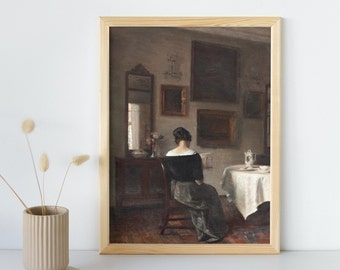 Vintage Woman Oil Painting, Printable Wall Art, Victorian Woman Portrait, Dark Fine Art Poster, Moody Home Decor Print, Instant Download