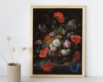 Victorian Moody Flower Wall Art Print, Antique Fine Art, Vintage Dark Art, Victorian Painting, Classic Home Decor,Printable Digital Download