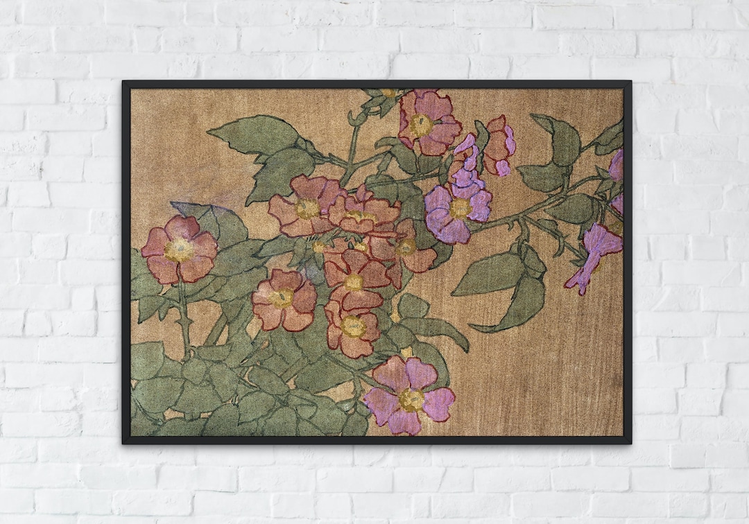 Vintage Floral Printable Wall Art, Pink Flower Digital Print, Retro ...