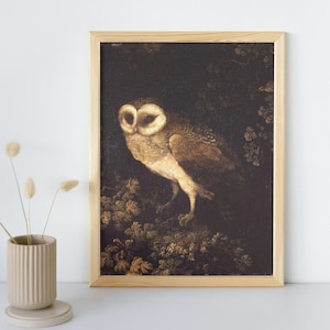 Vintage Eule Malerei, Tier druckbare Kunst, antike rustikale Vogel Poster, dunkel Fine Art, launisch Wohnkultur Druck, Instant Download