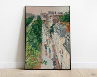 Antique Paris cityscape painting, vintage French street scene art, French inspired wall decor, digital download, printable city art poster